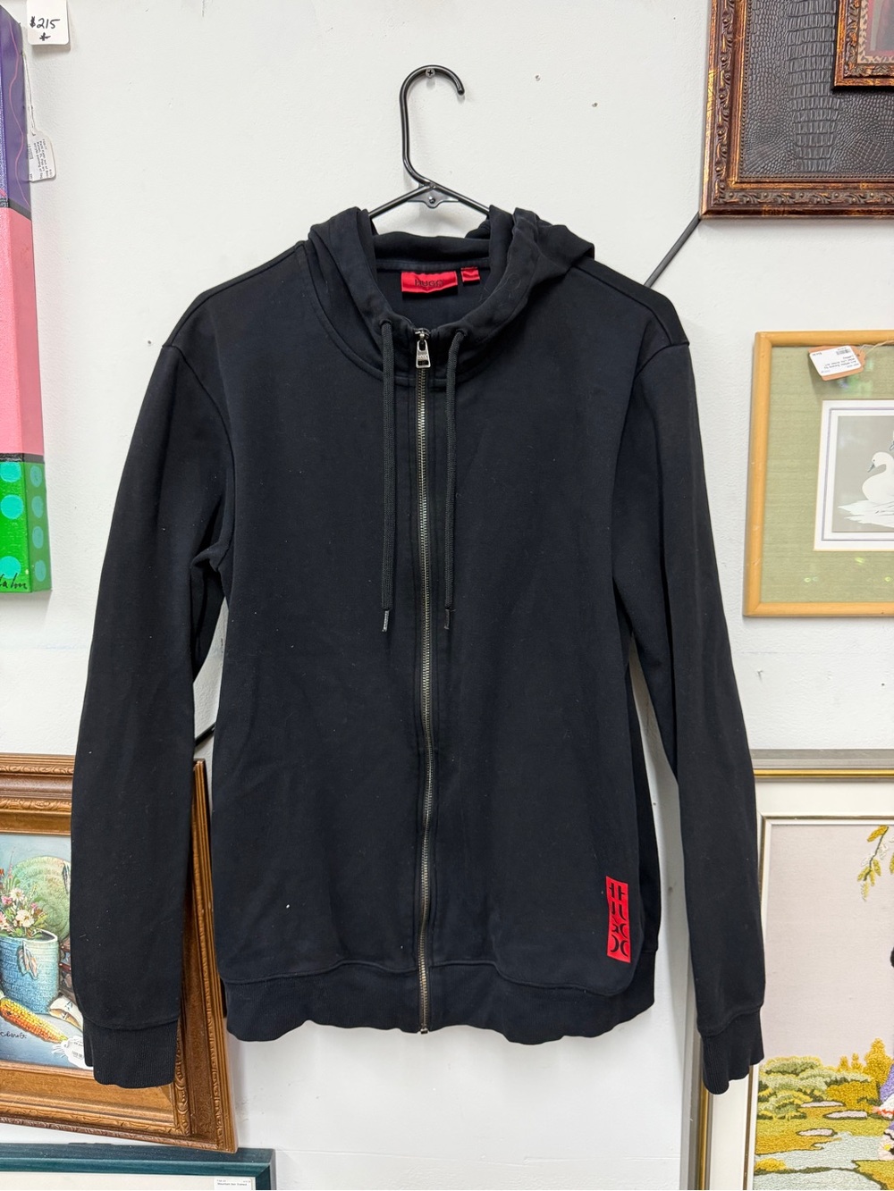 Black Zip-Up Hoodie Jacket with Red Accent